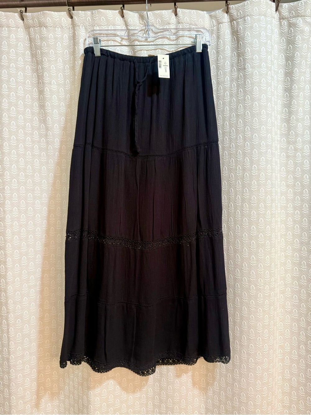 Aeropostale Black Tiered Maxi Skirt with Lace Trim